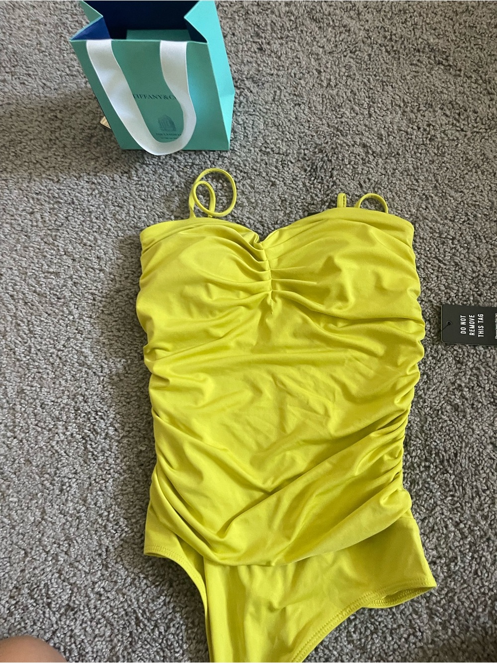 Express Bright Yellow Ruched One-Piece Swimsuit